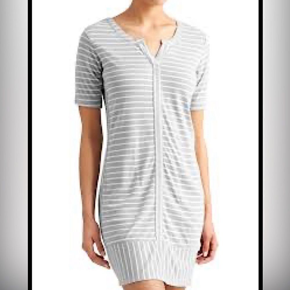 Athleta Gray stripe Top Notch T shirt athletic nautical coastal modal dress XXS